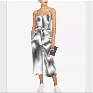 RACHEL Rachel Roy Black and White Striped Denim Jumpsuit